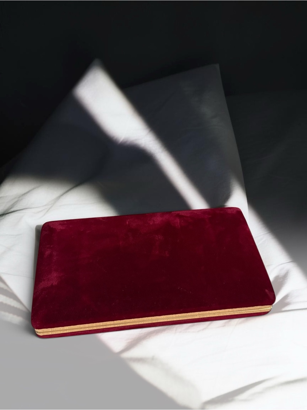 Vintage MELE Velvet jewelry box Sleeve in Deep Burgundy with Gold 12 compartment